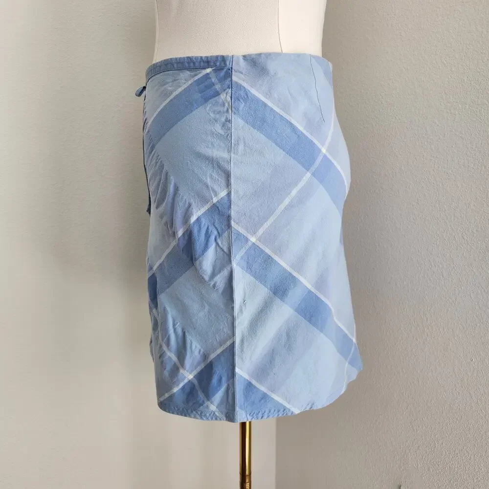 Y2K SO Cotton Blue White Diagonal Plaid Mini Skirt Fitted Stretchy Women's M L